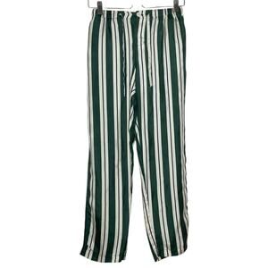 Sleepy Jones Green Cream Striped Silk Pajama Pants XS